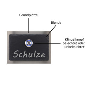 Beleuchtetes Klingelschild aus Edelstahl mit Schieferplatte und lasergraviertem Namensschild